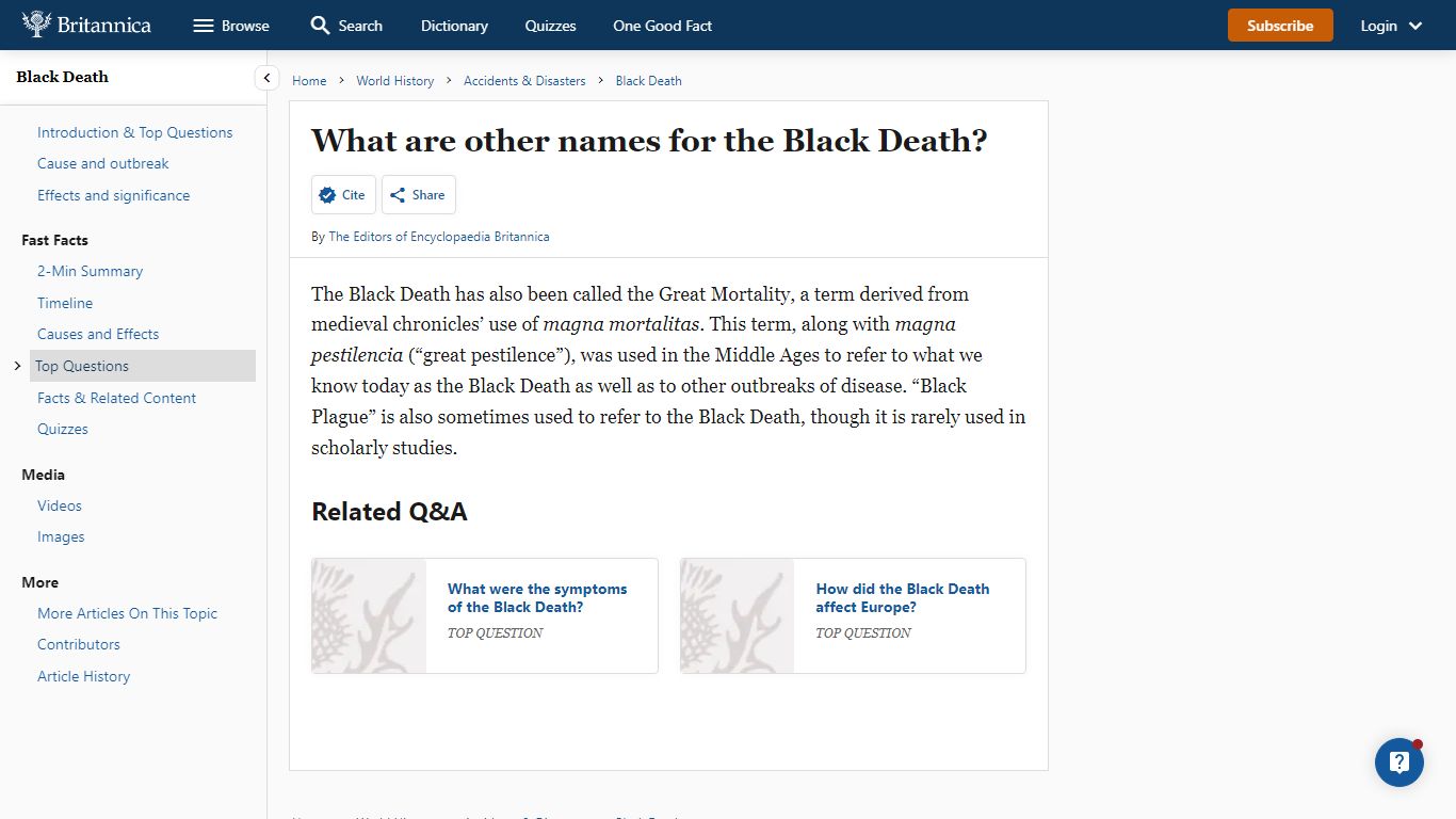 What are other names for the Black Death? | Britannica